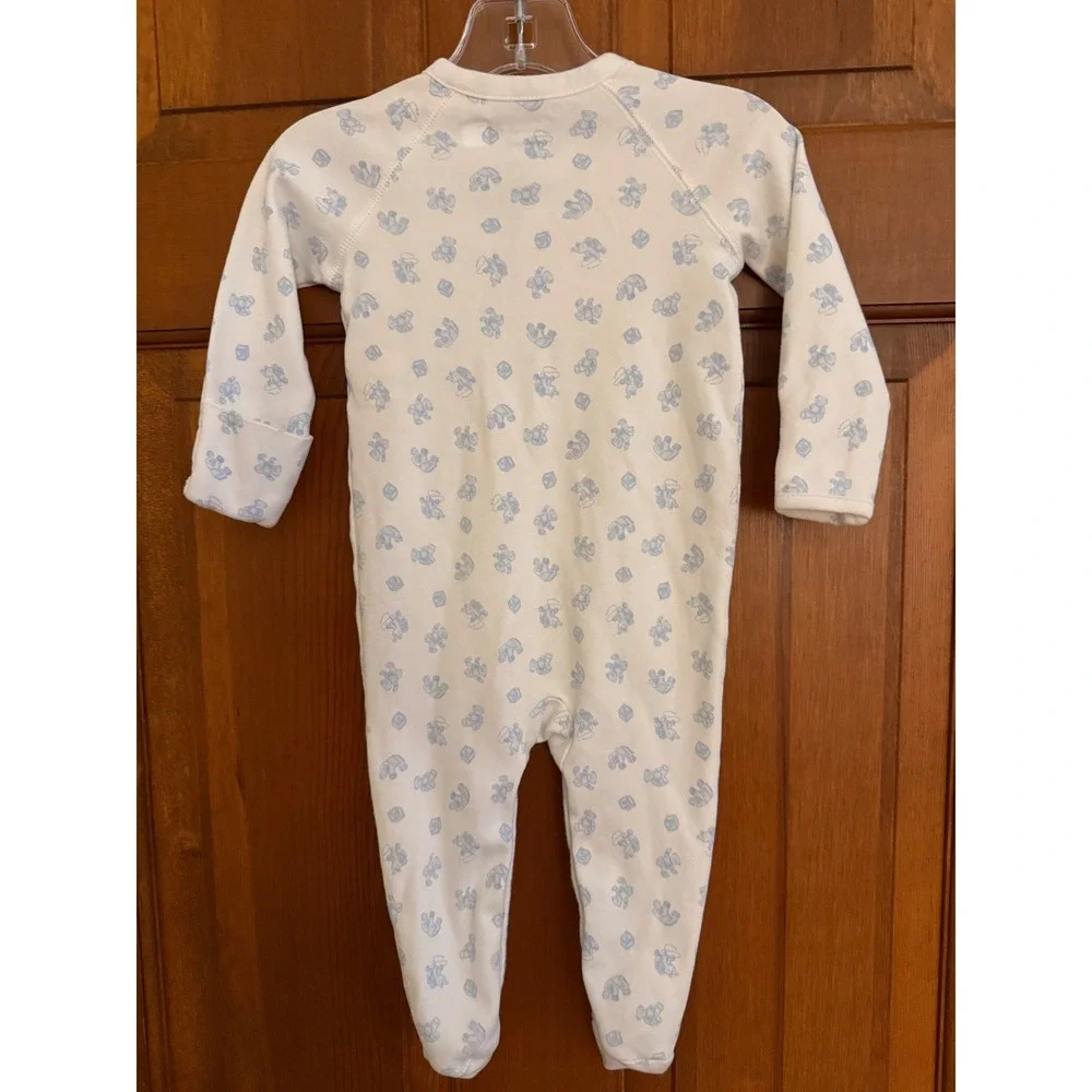 Ralph Lauren Baby Boy Footed Coverall 6-9 Month White/Blue Cotton Infant Nursery